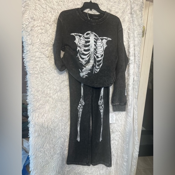 🖤☠️NWT-Hills and Valleys Black Garment Dyed Skeleton Coord Set Sz S🖤☠️ - Picture 4 of 12